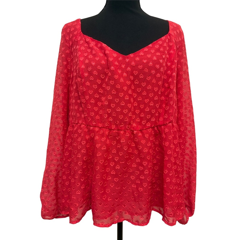 Torrid Peplum Chiffon Clip Heart Sweetheart Neckline Top in Red Size 2 or 2X